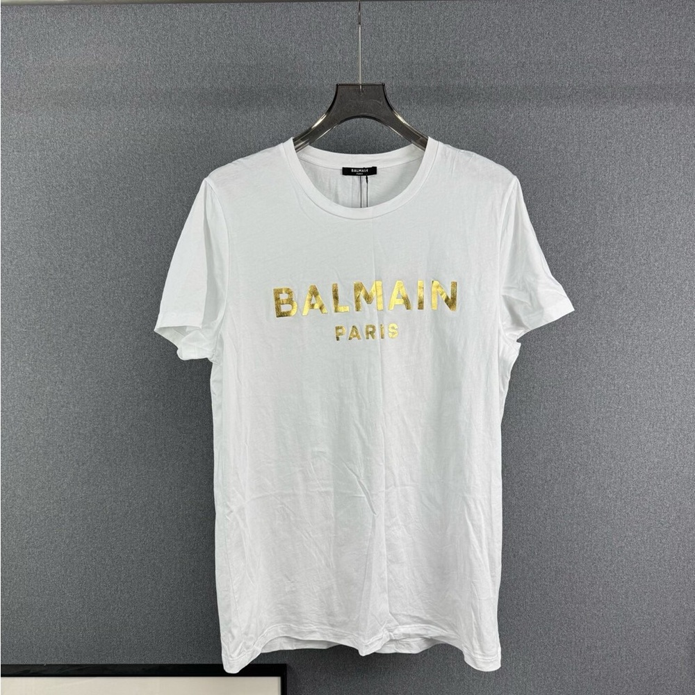 🚩steal authentic Balmain White T-Shirt with Gold Logo
